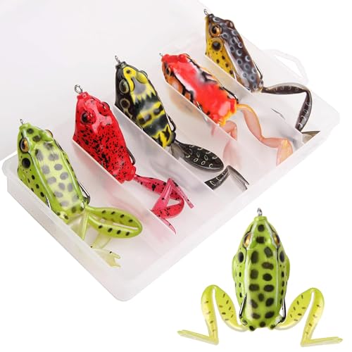 OROOTL Frosch Angelköder Topwater Set, 5Stk Gummiköder Frosch Schwimmköder Künstlichen Weichen Angelnhaken für Barsch Hecht Forellen Kunstköder Gummifische Süßwasser Salzwasser Angeln OROOTL Frosch Angelköder Topwater Set, 5Stk Gummiköder Frosch Schwimmköder Künstlichen Weichen Angelnhaken für Barsch Hecht Forellen Kunstköder Gummifische Süßwasser Salzwasser Angeln von OROOTL
