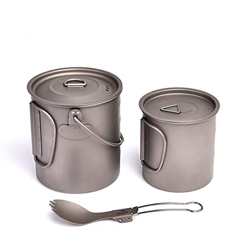 Leichtes Titan-Camping-Kochgeschirr-Set Outdoor-Küchengeschirr Trekking-Hängetopf Tasse Becher Löffel Kessel Tourismus-Kochgeschirr von ORZSSJ