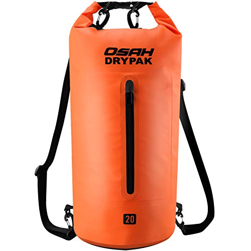 OSAH DRYPAK Dry Bag Wasserdichter Packsack wasserdichte Tasche Sack Beutel Lang Schulter Verstellbarer Schultergurt für Kajak Boot Angeln Rafting Schwimmen Wassersport Treiben (Orange, 10L) von OSAH DRYPAK