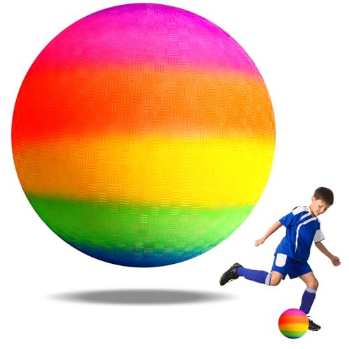 OSDUE Bouncy Kickball, PVC Kinder Spielball, Mehrfarbig Regenbogen Ball Kinder, Rainbow PVC Soft Ball für Kinder, Fußball Softball, Kinderball für Drinnen und Draußen (8,6 Zoll) von OSDUE