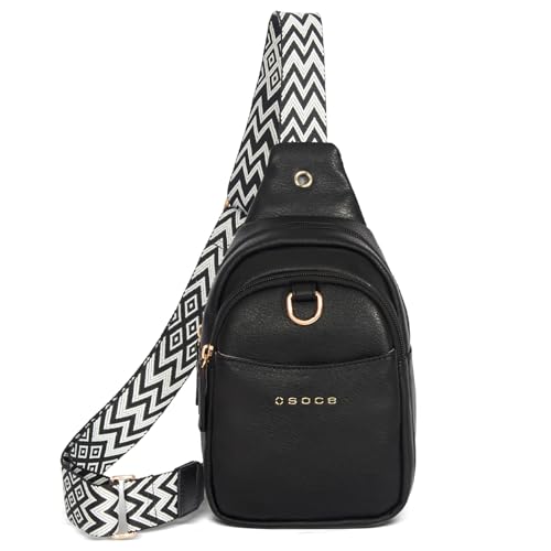 OSOCE Crossbody Damen Klein Brusttasche PU Leder Sling Bag Diebstahlsicher Crossbag Damen Schulterrucksack Vielseitige Umhängetasche für Reisen und mehr in Braun Weiß und Schwarz von OSOCE