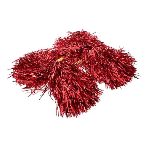 OSOLADY 2st Lala Blumenstab Flauschige Cheerleader-Pompons Tanzende Jubelnde Pompons Pom Poms Cheerleading Metallische Cheerleader-Pompons Sportspiele Pompons Jubel Ausrüstung Rot Plastik von OSOLADY