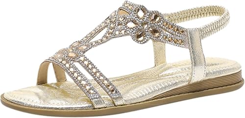 OSRDFV Flache Sandalen mit breiter Passform für Damen, Keilsandalen, lässig, glitzernd, Strass, Riemen, offene Zehen, Slide-Sandalen, Strand, elegante Sandalen, Sommer von OSRDFV