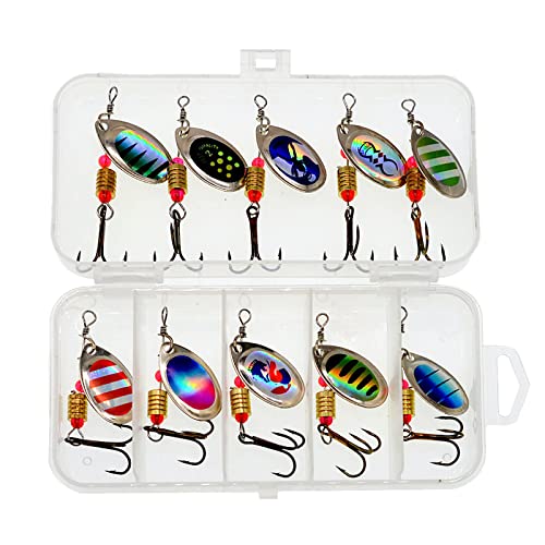 Angelköder,10 Stück Metall Spinner Köder Set, rotierende Pailletten, Angelköder, Löffelköder für Hecht, Forelle, Barsch, Lachs, Barsch Angelköder,10 Stück Metall Spinner Köder Set, rotierende Pailletten, Angelköder, Löffelköder für Hecht, Forelle, Barsch, Lachs, Barsch von OTKARXUS