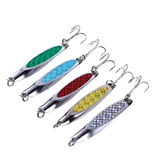 Metall-Angelköder, 5 Stück, Angeln Spinner Löffel köder mit Drillingshaken, Tackle-Angelköder-Set mit Box für Barsch, Hecht, Forelle, Barsch, 7 cm, 21 g Metall-Angelköder, 5 Stück, Angeln Spinner Löffel köder mit Drillingshaken, Tackle-Angelköder-Set mit Box für Barsch, Hecht, Forelle, Barsch, 7 cm, 21 g von OTKARXUS