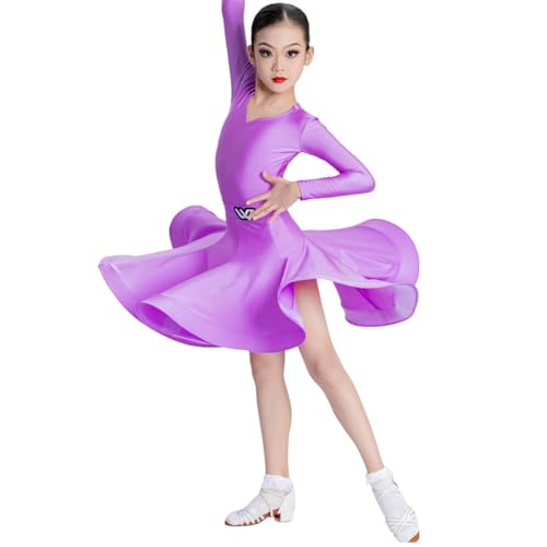 OTMYIGO Lange Ärmel für Mädchen, Ballett, Latein, Rumba, Samba, Tanzkleid, Rock, Moderne Ballsaal-Tanzbekleidung, Wettbewerbskostüme,Lila,140 OTMYIGO Lange Ärmel für Mädchen, Ballett, Latein, Rumba, Samba, Tanzkleid, Rock, Moderne Ballsaal-Tanzbekleidung, Wettbewerbskostüme,Lila,140 von OTMYIGO
