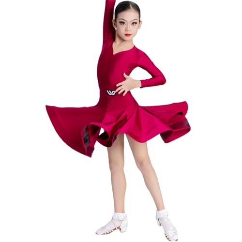 OTMYIGO Lange Ärmel für Mädchen, Ballett, Latein, Rumba, Samba, Tanzkleid, Rock, Moderne Ballsaal-Tanzbekleidung, Wettbewerbskostüme,Rot,120 OTMYIGO Lange Ärmel für Mädchen, Ballett, Latein, Rumba, Samba, Tanzkleid, Rock, Moderne Ballsaal-Tanzbekleidung, Wettbewerbskostüme,Rot,120 von OTMYIGO