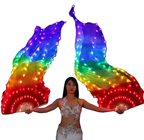 OTMYIGO A, LED-Bauchtanz-Seidenfächer, LED-Leuchtfächer-Schleier, Regenbogen-Tanzfächer, Requisiten für Bühnenauftritte, Kostümzubehör von OTMYIGO