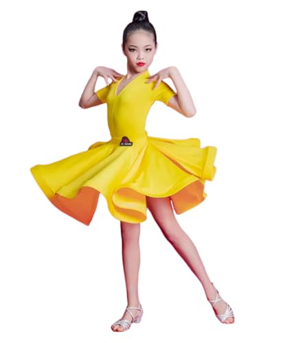 OTMYIGO A18,150, Mädchen Latein Tanzkleid Kinder Tanzshow Kostüm Salsa Kinder Tango Kleider Tanzbühne Wettkampfkleid von OTMYIGO