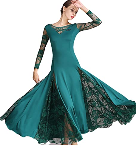 OTMYIGO Ballsaal-Tanzkleid aus Spitze für Damen mit Langen Ärmeln Walzer Tango-Tanzkleider Standard-Ballsaalkleid,Grün,L OTMYIGO Ballsaal-Tanzkleid aus Spitze für Damen mit Langen Ärmeln Walzer Tango-Tanzkleider Standard-Ballsaalkleid,Grün,L von OTMYIGO