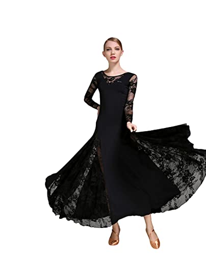 OTMYIGO Ballsaal-Tanzkleid aus Spitze für Damen mit Langen Ärmeln Walzer Tango-Tanzkleider Standard-Ballsaalkleid,Schwarz,M OTMYIGO Ballsaal-Tanzkleid aus Spitze für Damen mit Langen Ärmeln Walzer Tango-Tanzkleider Standard-Ballsaalkleid,Schwarz,M von OTMYIGO