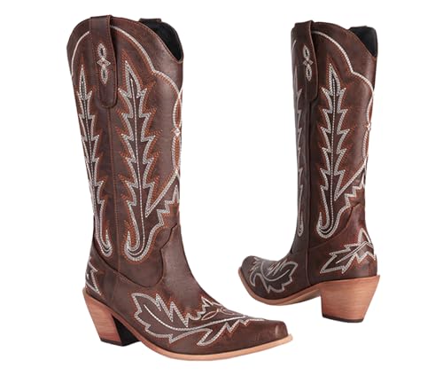 OTMYIGO Braun,35, Cowboystiefel für Damen, Retro-Westernstiefel mit mittlerer Wade, Spitze hohe Stiefel, bestickte Motorrad-Ritterstiefel, Pferdestiefel mit dickem Absatz OTMYIGO Braun,35, Cowboystiefel für Damen, Retro-Westernstiefel mit mittlerer Wade, Spitze hohe Stiefel, bestickte Motorrad-Ritterstiefel, Pferdestiefel mit dickem Absatz von OTMYIGO