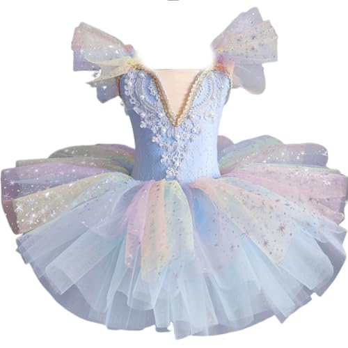 OTMYIGO D,120, Kinder-Ballettröckchen-Kleid, Sieben Farben, Mädchen, Pailletten, Prinzessinnenkleid, Ballett-Tutu, Tanzkleidung, Performance-Tutu-Röcke von OTMYIGO