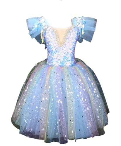 OTMYIGO D,140, Mädchen Lange Ballett Kleid Kinder Pailletten Quaste Dance Tutu Kleid Bühne Tragen Ballett Prinzessin Tutu Kleid von OTMYIGO