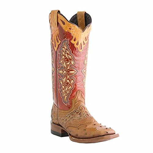 OTMYIGO Damenstiefel, Vintage Chunky Heel Western Cowboystiefel Mid Calf Boot Square Toe Lederstickerei Reitstiefel,Rot,41 OTMYIGO Damenstiefel, Vintage Chunky Heel Western Cowboystiefel Mid Calf Boot Square Toe Lederstickerei Reitstiefel,Rot,41 von OTMYIGO
