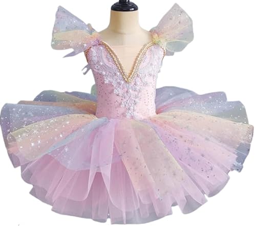 OTMYIGO E,150, Kinder-Ballettröckchen-Kleid, Sieben Farben, Mädchen, Pailletten, Prinzessinnenkleid, Ballett-Tutu, Tanzkleidung, Performance-Tutu-Röcke von OTMYIGO