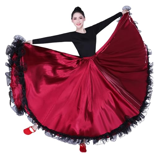 OTMYIGO Frauen Bauchtanz Rock Flamenco Kleid Rüschen Spanische Röcke Big Swing Röcke Halloween Bauchtanz Rock Party Ballsaal Tanz Kostüm,Burgundy,180° OTMYIGO Frauen Bauchtanz Rock Flamenco Kleid Rüschen Spanische Röcke Big Swing Röcke Halloween Bauchtanz Rock Party Ballsaal Tanz Kostüm,Burgundy,180° von OTMYIGO