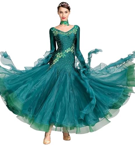 OTMYIGO Gesellschaftstanzkleid für Damen Lange Ärmel Walzer Tango Tanzkleider Standard Turnierkleid für Gesellschaftstanz,Dark Green,M OTMYIGO Gesellschaftstanzkleid für Damen Lange Ärmel Walzer Tango Tanzkleider Standard Turnierkleid für Gesellschaftstanz,Dark Green,M von OTMYIGO