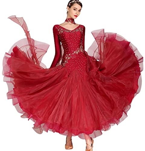OTMYIGO Gesellschaftstanzkleid für Damen Lange Ärmel Walzer Tango Tanzkleider Standard Turnierkleid für Gesellschaftstanz,Wine red,M OTMYIGO Gesellschaftstanzkleid für Damen Lange Ärmel Walzer Tango Tanzkleider Standard Turnierkleid für Gesellschaftstanz,Wine red,M von OTMYIGO
