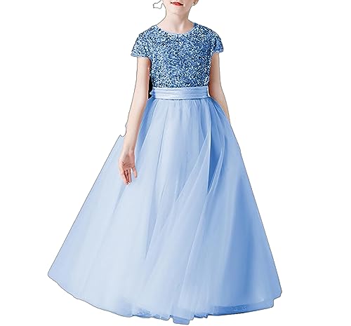 OTMYIGO Glitzernde Pailletten mit kurzen Ärmeln, Blumenmädchenkleider, Tüll, Kindergeburtstag, Festzug, Abschlussballkleid, Junior-Brautjungfer,A3,140 OTMYIGO Glitzernde Pailletten mit kurzen Ärmeln, Blumenmädchenkleider, Tüll, Kindergeburtstag, Festzug, Abschlussballkleid, Junior-Brautjungfer,A3,140 von OTMYIGO