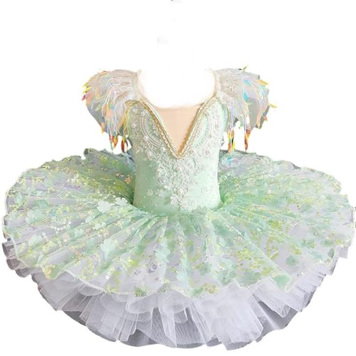 OTMYIGO Grün,170, Kinder Ballettkleid Mädchen Prinzessin Tutu Kleid Tanzkleidung Performance Wettkampfrock Tanzbekleidung von OTMYIGO