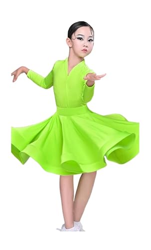 OTMYIGO Mädchen Latin Dance Kleid für Gesellschaftstanz Rumba Samba Wettbewerb Tanzkostüm Kind Karneval Jazz Dancewear,A16,150 von OTMYIGO