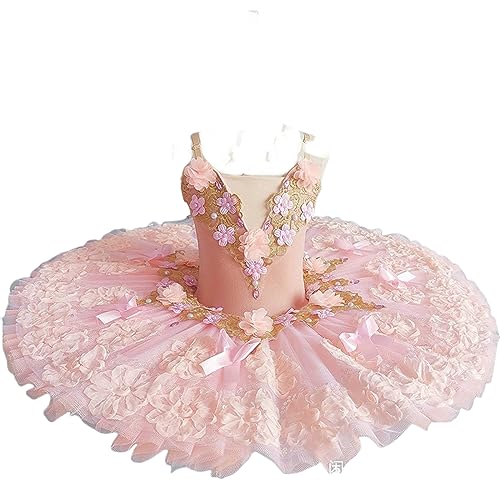 OTMYIGO Professionelles Ballett-Tutu für Mädchen, Schwanensee, Pfannkuchen-Tutu, Ballerina-Party-Tanzkostüme, Ballettkleid,Rosa,130 von OTMYIGO