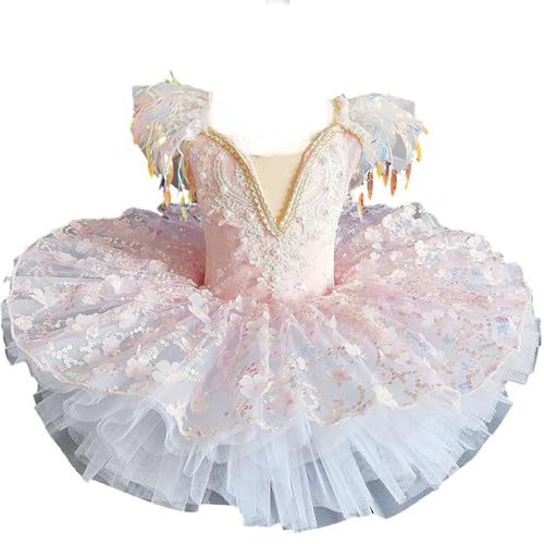 OTMYIGO Rosa,160, Kinder Ballettkleid Mädchen Prinzessin Tutu Kleid Tanzkleidung Performance Wettkampfrock Tanzbekleidung von OTMYIGO