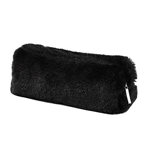 Federmäppchen, Mäppchen für Mädchen, Süßes Plüsch, Weich, Flauschig, Federmäppchen, Kosmetiktasche, Stiftehalter, Make-up-Tasche mit Reißverschluss, Schwarz von TopHomer