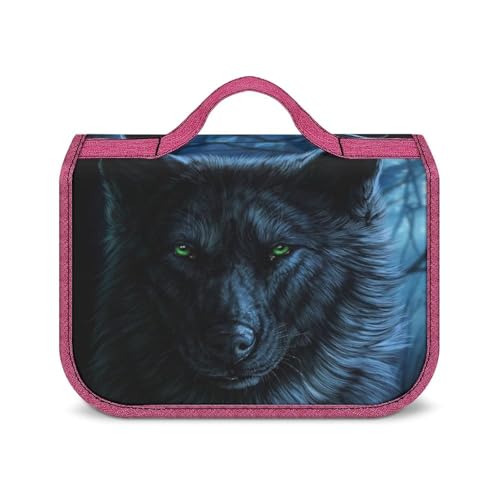 OTRAHCSD Kulturbeutel zum Aufhängen, grüner Wolf, wasserdichte Make-up-Tasche für Reisen, Business, Urlaub, Grünäugiger Wolf, Einheitsgröße von OTRAHCSD