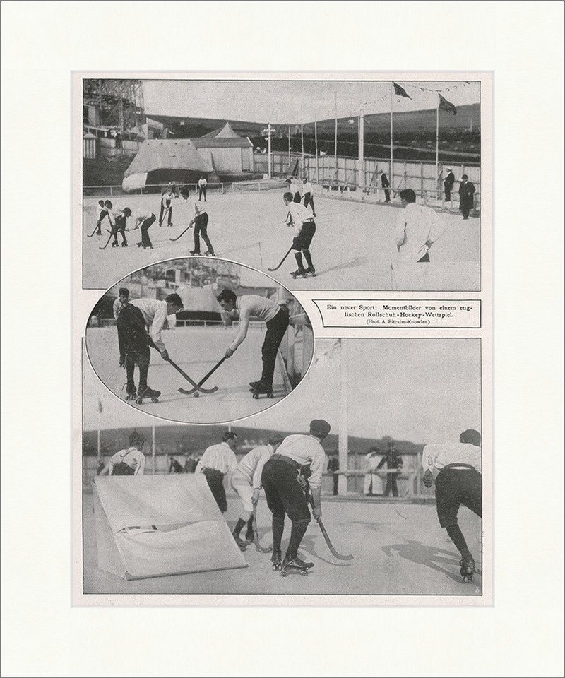 Kunstdruck Bilder vom englischen Rollschuh-Hockey 1909 Sport Schläger F_Vintage 0, (1 St) von OTTO