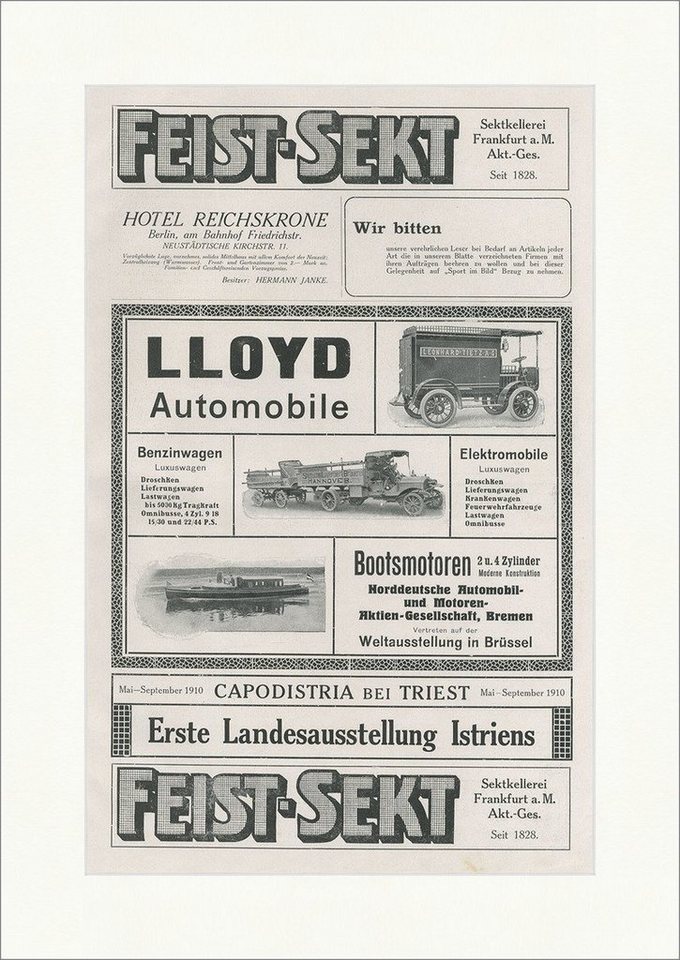 Kunstdruck Feist Sekt Lloyd Automobile Capodistria Istrien Ausstellung Faksimile, (1 St) von OTTO