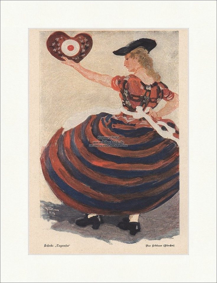 Kunstdruck Scheibe Tegernsee Jugendstil Max Feldbauer Tanz Kleid Tracht Jugend 19, (1 St) von OTTO