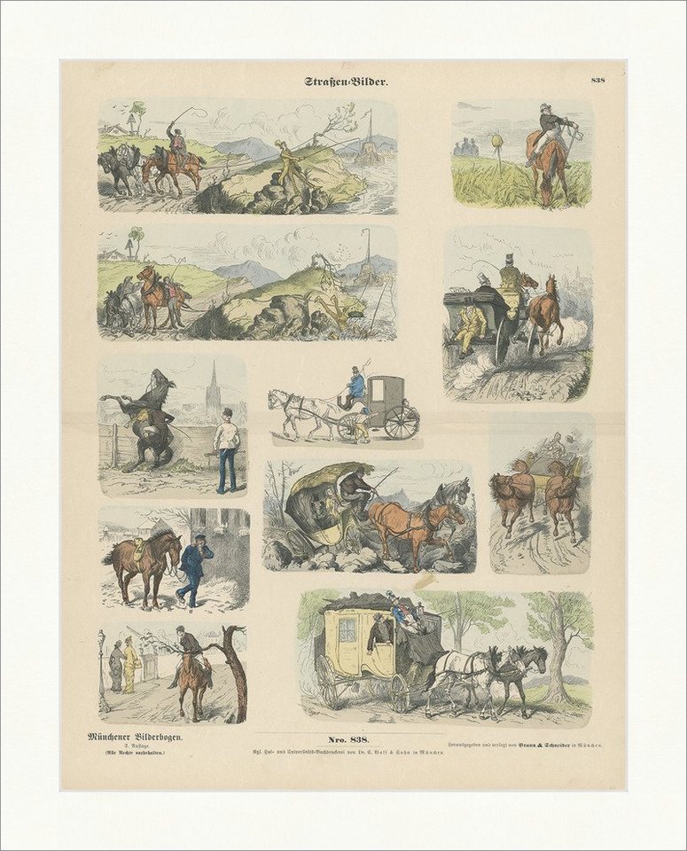 Kunstdruck Straßen-Bilder Nagel Pferd Kutsche Zügel Holzstich Münchener Bilderbog, (1 St) von OTTO