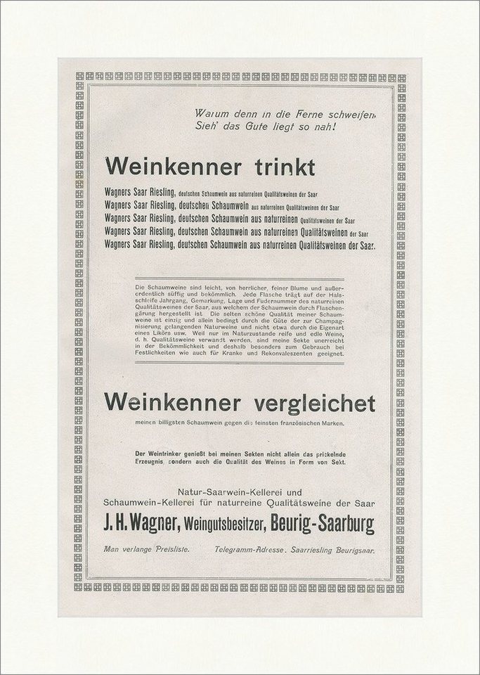 Kunstdruck Weinkenner vergleichet Deutsch. Schaumwein Beurig-Saarburg Faksimile S, (1 St) von OTTO