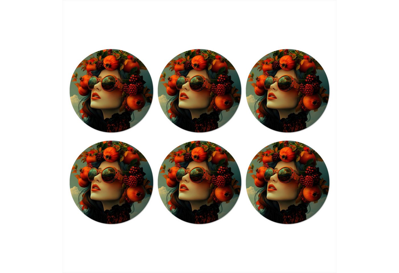 MuchoWow Glasuntersetzer Frau - Granatapfel - Herbst - Sonnenbrille, Zubehör für Gläser, 6-tlg., Getränkeuntersetzer, Rund, Tassenuntersetzer Kork, 10x10 cm MuchoWow Glasuntersetzer Frau - Granatapfel - Herbst - Sonnenbrille, Zubehör für Gläser, 6-tlg., Getränkeuntersetzer, Rund, Tassenuntersetzer Kork, 10x10 cm von MuchoWow