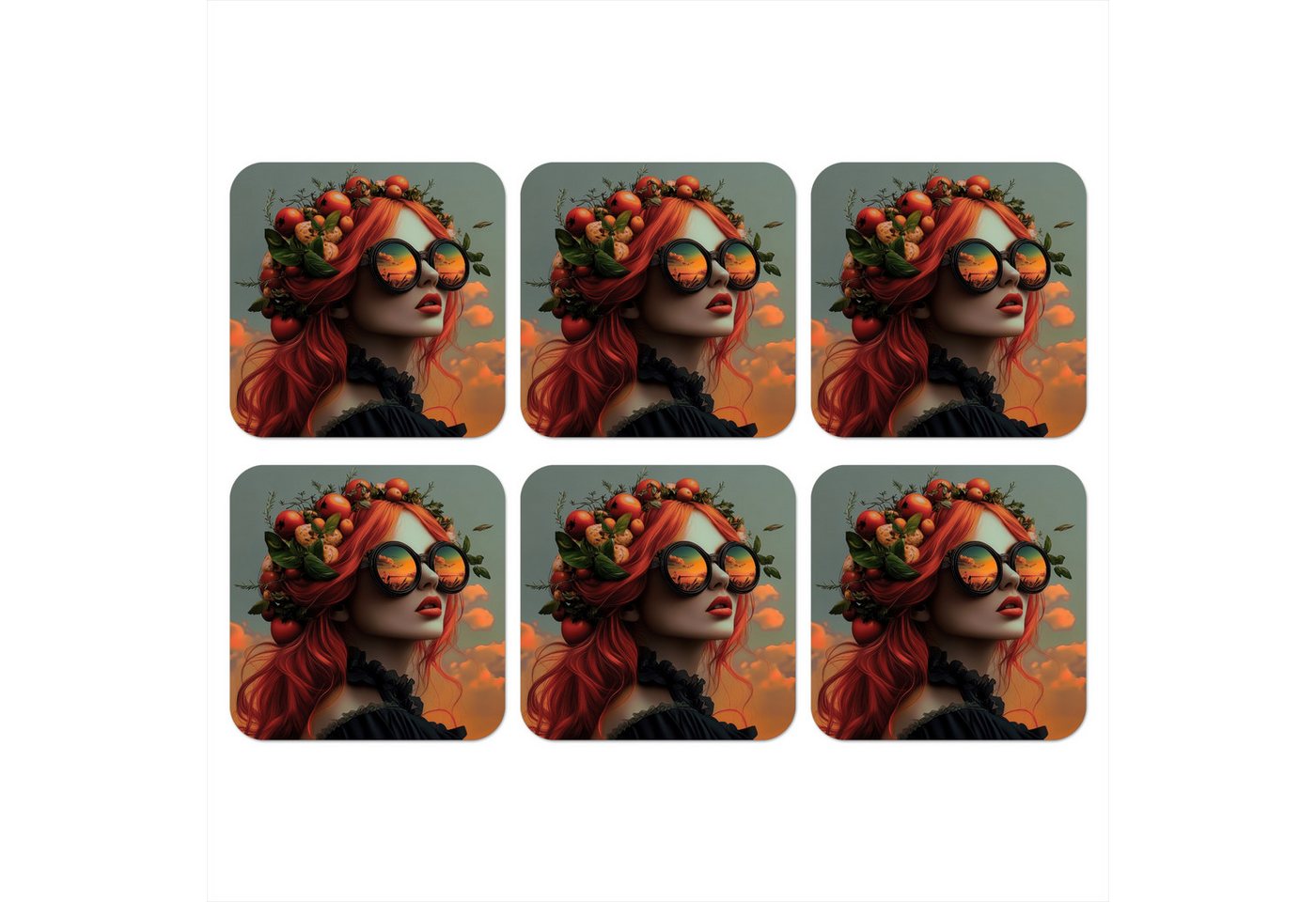 MuchoWow Glasuntersetzer Frau - Krone - Tomate - Bascilicum - Sonnenbrille, Zubehör für Gläser, 6-tlg., Tassenuntersetzer Kork, Quadrat, Untersetzer Set Gläser, 10x10 cm MuchoWow Glasuntersetzer Frau - Krone - Tomate - Bascilicum - Sonnenbrille, Zubehör für Gläser, 6-tlg., Tassenuntersetzer Kork, Quadrat, Untersetzer Set Gläser, 10x10 cm von MuchoWow