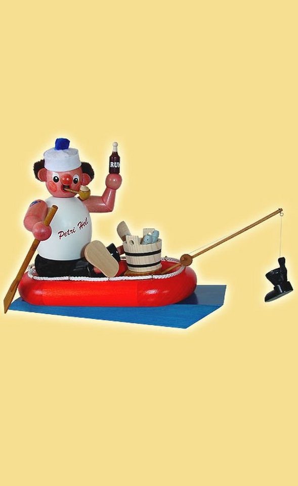 Räuchermännchen Räuchermann Seemann Kutt´l im Boot Höhe= 23cm NEU, rotes Gummiboot, Angelhaken von OTTO
