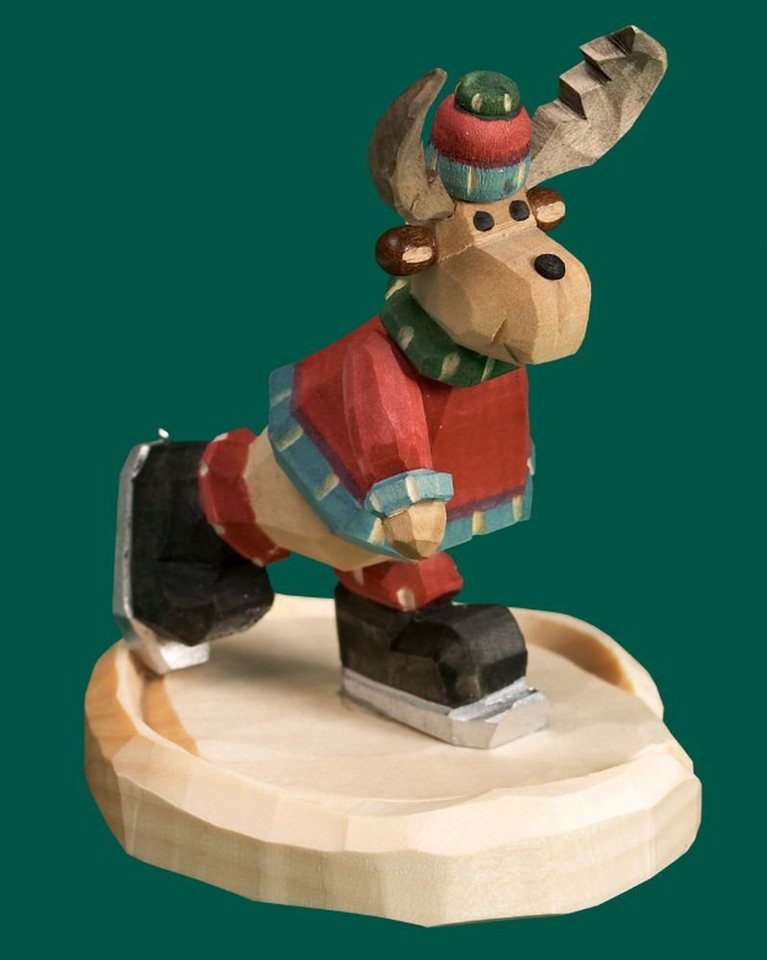 Weihnachtsfigur Holzfigur Elch mit Schlittschuhen geschnitzt Höhe 9cm NEU von OTTO