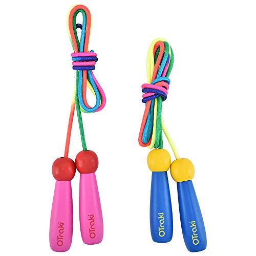 OTraki Verstellbare Springseil Kinder 2 Stück Rope Skipping Seil mit Holzgriff und Baumwollseil Jump Rope Seilspringen Kids für Jungen und Mädchen Fitness Spiel und Knochenentwicklung zu fördern 250CM von OTraki