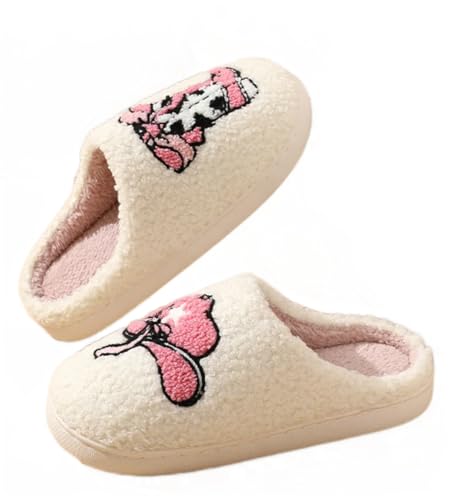 OUBOSI Winter Plüsch Hausschuhe Freizeit Warme Wohnzimmer Schuhe Hause Anti-Slip Innen Plüsch Wolle Flip Flop,Rosa,36-37 von OUBOSI