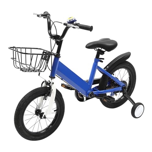 OUBUBY Kinderfahrrad, 14 Zoll Kinderfahrrad mit Stützrädern und Einkaufskorb Juniorbike Neutrales Fahrrad Höhenverstellbar Geeignet für Kinder Von 3 Bis 5 Jahren (Blau) von OUBUBY