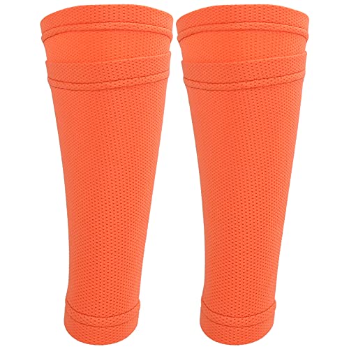 Schienbeinschoner, Fußballsocken, Gute Elastizität, Beinschutz, Doppellagige Ärmel, Atmungsaktive Mesh-Wadenpolster für Fußballtraining, Orange (Teenager/M) von OUCRIY