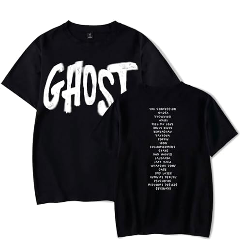 OUHZNUX Diljit Dosanjh Ghost Trackliste Merch T-Shirt 2D Mode Rapper Bedrucktes Kurzarm Unisex Streetwear Baumwoll-Top Mit Rundhalsausschnitt Geeignet Für Männer Und Frauen XXS-4XL-Black||XXS von OUHZNUX