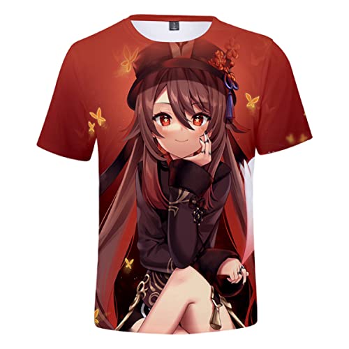 OUHZNUX Genshin Impact 3D T-Shirt, Kurzarm-Sweatshirt mit Spielcharakter-Print, Lässiges Mode-Sweatshirt für Herren und Damen (XS-4XL) von OUHZNUX