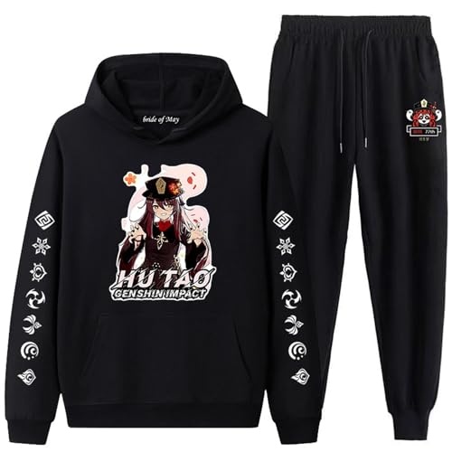 OUHZNUX Genshin Impact Gaming Hoodie-Hosen-Kombination, lässiges, bequemes Langarm-Pullover-Kniehosen-2-teiliges Set, modische Street-Sweatshirts für Männer und Frauen-2||XL von OUHZNUX