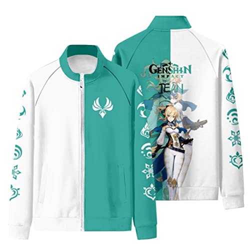 OUHZNUX Genshin Impact Wind Attribute Jacke, Jean/Sayu/Kazuha/Venti/Xiao Gaming 3D Print Langarm Jacke, Unisex Casual Fashion Cardigan Zip Sweatshirt (2XS-4XL) von OUHZNUX