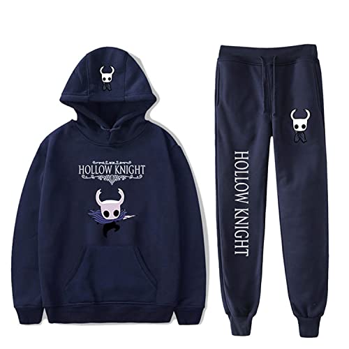 OUHZNUX Hollow Knight Langarm-Sweatshirt, 2er-Set, lässiges, bequemes Gaming-Hosen-Set, Street-Hip-Hop-Sweatshirt für Männer und Frauen (XS-4XL) von OUHZNUX