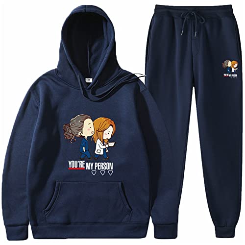 OUHZNUX Hoodie Greys Anatomy 2D Line American Drama Peripheral Pullover Set Fun Hoodie + Jogginghose Casual Herren Und Damen Rundhals Plus Samt Sweatshirt Zweiteiliges Set S-3Xl von OUHZNUX