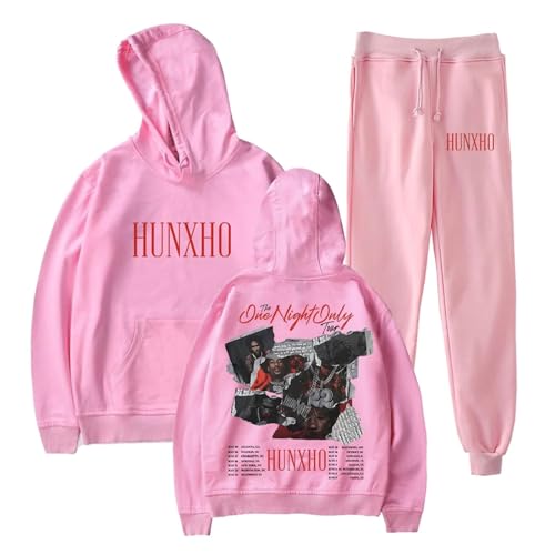 OUHZNUX Hunxho The One Night Only Tour 2024 Merch Herren Damen Kapuzenpullover Hoodie+ Jogger 2er Set 2D Lässiger Bedruckter Pullover Lässiges Hip Hop Top Vintage Streetwear XXS-4XL-Black||XXS von OUHZNUX